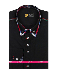 Camisa elegante de manga larga negra para hombre Bolf 3701