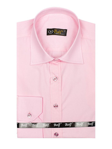 Camisa elegante rosa de manga larga para hombre Bolf 1703