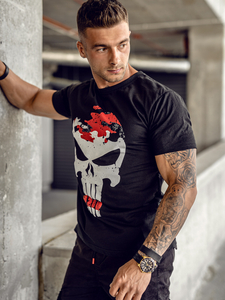 Camiseta estampada de hombre negra y roja Bolf 2098A