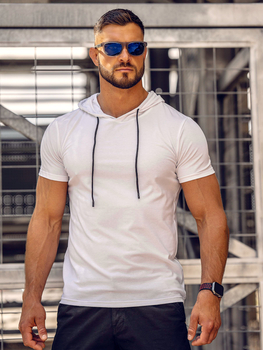 Camiseta de manga corta con capucha sin impresión para hombre blanco Bolf 8T957A