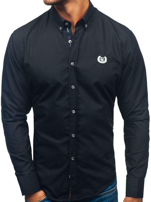 Camisa de manga larga elegante para hombre negra Bolf 2772