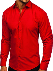 Camisa elegante roja de manga larga para hombre Bolf 1703