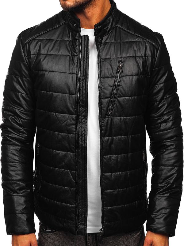 Chaqueta biker de cuero para hombre negro Bolf EX940