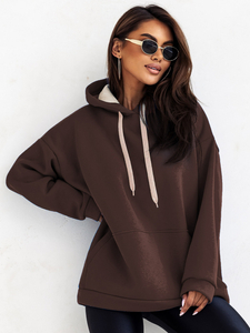 Sudadera con capucha y cuello canguro para mujer color chocolate Bolf 82131