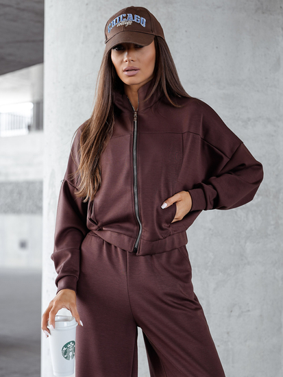 Conjunto de sudadera con cremallera de dos piezas para mujer color chocolate Bolf 821109