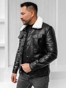 Chaqueta tipo aviador de invierno en cuero para hombre negro Bolf 8830