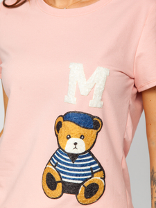 Camiseta de manga corta con parches para mujer rosa Bolf 52352