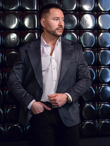 Americana de hombre de terciopelo azul marino Bolf 24410