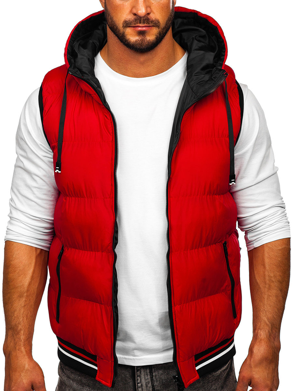 Chaleco acolchado, grueso y reversible con capucha para hombre rojo y negro Bolf 7127