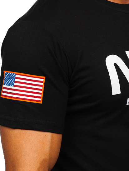 Camiseta algodón de manga corta con impresión para hombre negro Bolf 14401