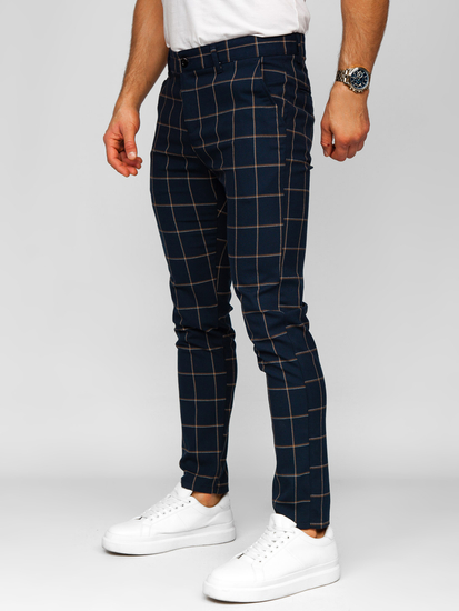 Pantalón chinos a cuadros de tela para hombre azul oscuro Bolf 184177