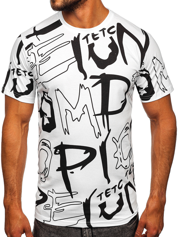 Camiseta blanca de algodón con estampado para hombre Bolf KS1972