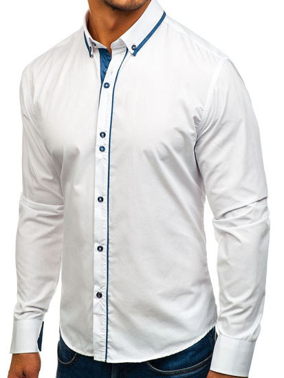 Camisa de manga larga elegante para hombre blanca Bolf 8823