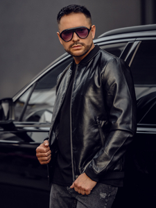 Chaqueta bomber de cuero para hombre negro Bolf 6803A