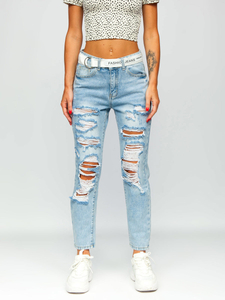 Pantalón vaquero para mujer con cinturón color azul celeste Denley BS502