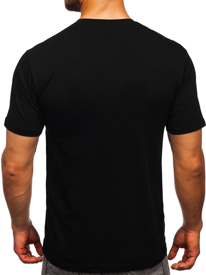Camiseta negra de algodón para hombre con estampado Bolf 14402