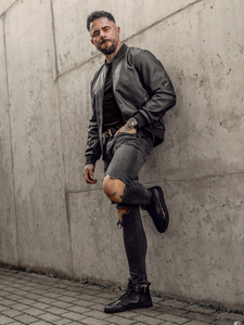 Chaqueta bomber de cuero para hombre negro Bolf 3A65A