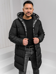 Chaqueta acolchada larga de invierno con capucha para hombre negro Bolf 22M329