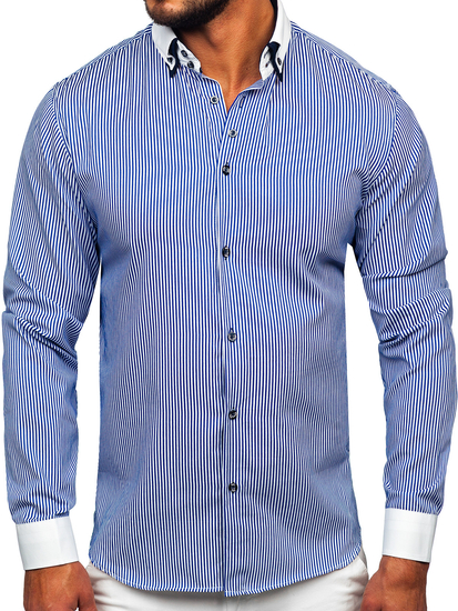 Camisa elegante a manga larga para hombre color azul Bolf 0909