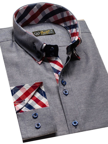 Camisa de manga larga elegante para hombre gris Bolf 2759
