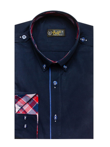 Camisa elegante de manga larga para hombre azul oscuro Bolf 1758