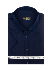 Camisa elegante de manga corta para hombre azul oscuro Bolf 7501