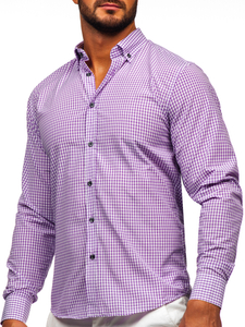 Camisa a cuadros de manga larga para hombre violeta Bolf 22745