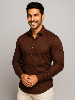 Camisa elegante de manga larga para hombre Marrón Bolf 1703