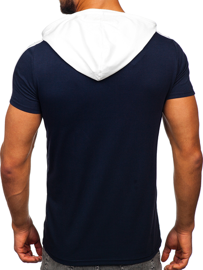 Camiseta de manga corta con capucha sin impresión para hombre azul oscuro Bolf 8T299