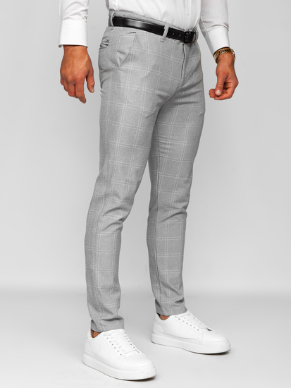 Pantalón chinos a cuadros de tela para hombre gris y blanco Bolf 0036