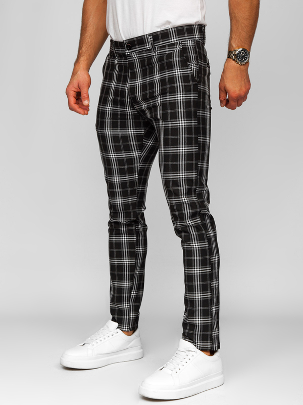 Pantalón chinos a cuadros de tela para hombre negro Bolf 184167