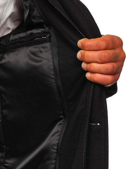 Abrigo de invierno cruzado negro para hombre con cuello alto extraíble adicional Bolf 8805