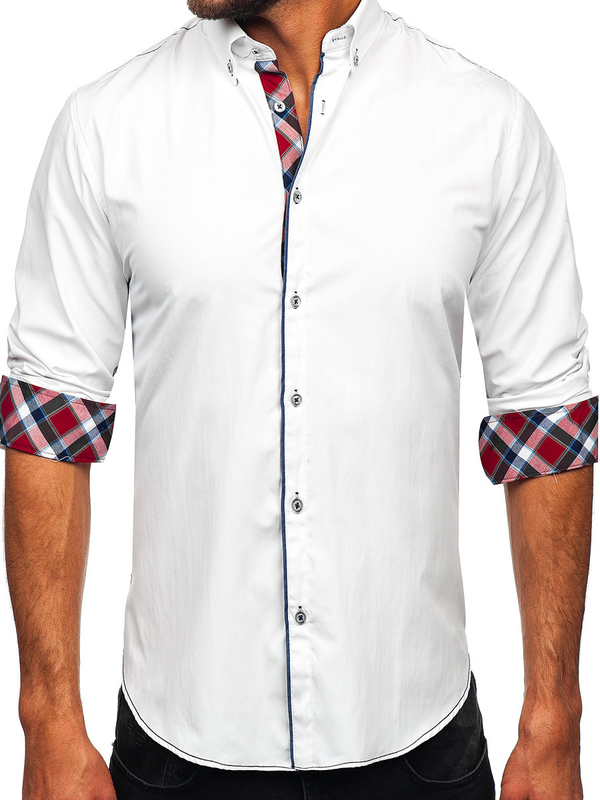 Camisa elegante de manga larga para hombre blanco Bolf 22732