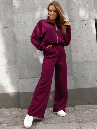 Conjunto de sudadera con cremallera de dos piezas para mujer color burdeos Bolf 821109