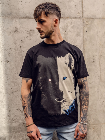 Camiseta algodón de manga corta con impresión para hombre negro Bolf 14800A