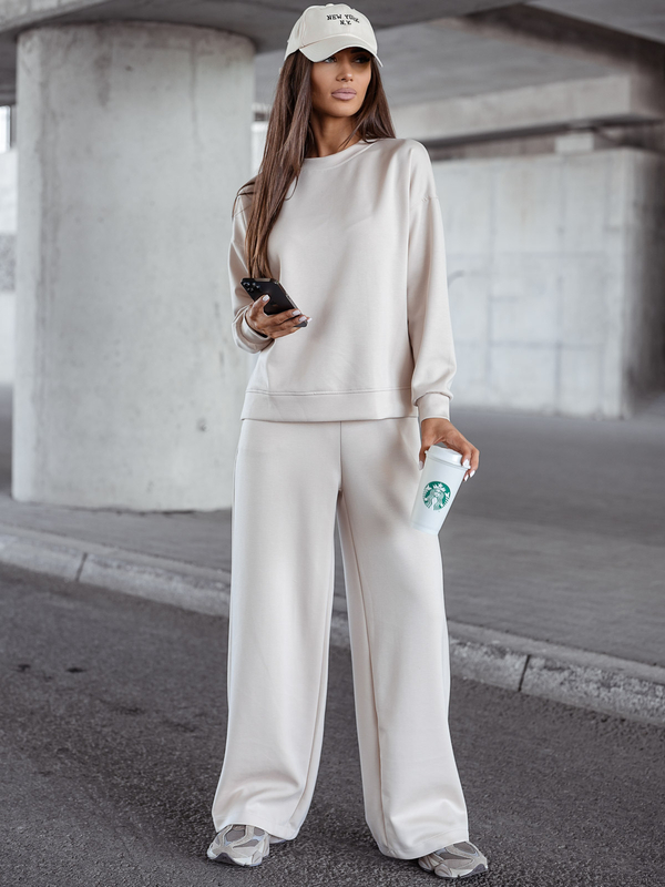 Chándal de dos piezas con cremallera para mujer color mantequilla beige Bolf 821111