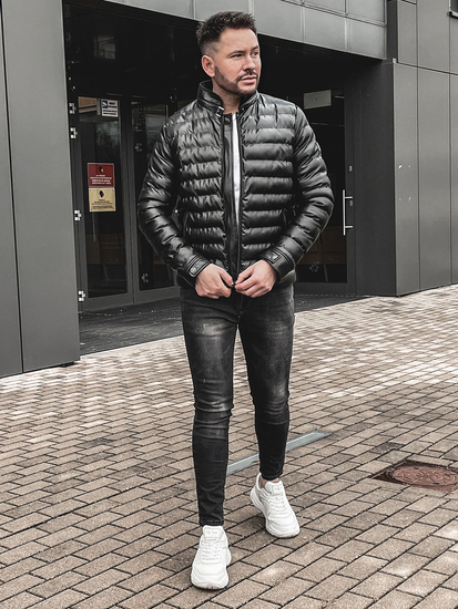 Chaqueta acolchada de cuero ecológico para hombre negro Bolf 0021