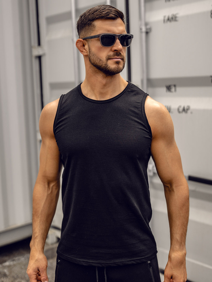 Camiseta tank top sin estampado para hombre color negro Bolf 1205