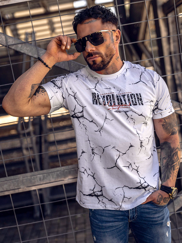 Camiseta blanca de algodón con estampado para hombre Bolf 14717A
