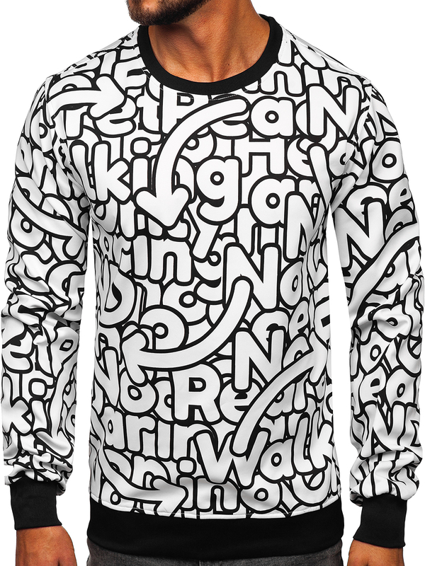 Sudadera con capucha con impresión para hombre negro y blanco Bolf 8B1137