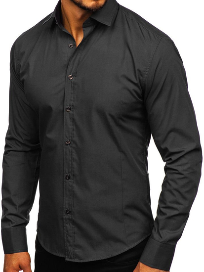 Camisa elegante negra de manga larga para hombre Bolf 1703