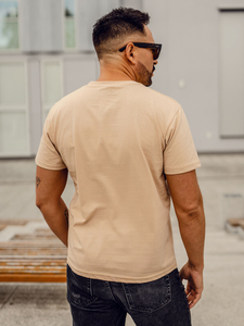 Camiseta lisa de algodón beige para hombre Bolf 192397A