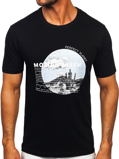 Camiseta estampada de algodón para hombre Negro Bolf MPO3466