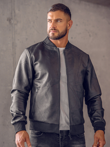 Chaqueta bomber de cuero para hombre negro Bolf 3A66B