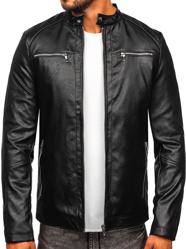 Chaqueta de cuero para hombre negro Bolf 11Z8003-A