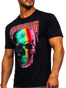 Camiseta de manga corta con aplicaciones para hombre negro Bolf 2352