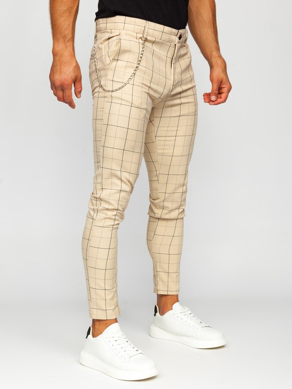 Pantalón chino de cuadros para hombre beige Bolf 0060