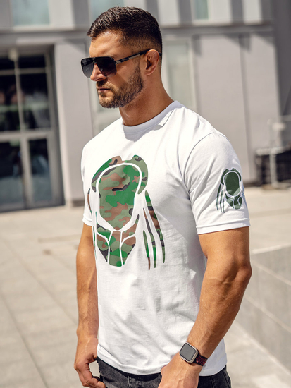 Camiseta de manga corta con aplicaciones para hombre blanco Bolf 192379A