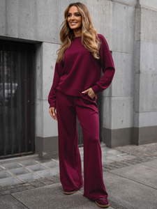 Chándal de dos piezas con cremallera para mujer color mantequilla color burdeos Bolf 821111