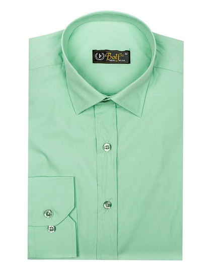 Camisa elegante verde menta de manga larga para hombre Bolf 1703